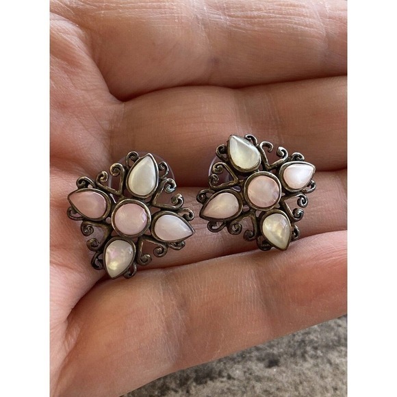 925 CFG Sterling Silver Earrings Oxidized Cross Flower 5.05g - Picture 4 of 11